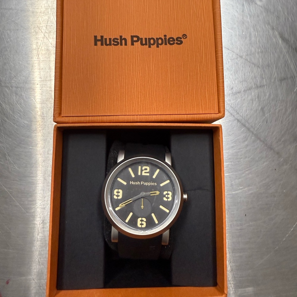 Hush Puppies Men's Classic Watch with Black and Gold Accents